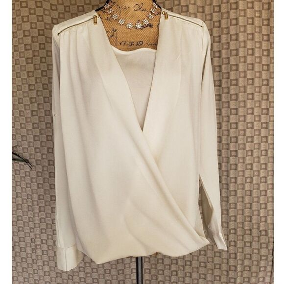 Women's Drape Top Wrap Long Sleeve Blouse White XS NWOT - Picture 2 of 9